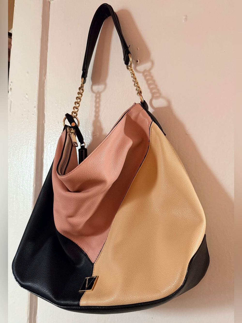 Victoria's Secret Pink, Beige & Black Colorblock Shoulder Bag